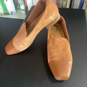 Clarks Tan Flats & Loafers with Suede Material and Square Toe